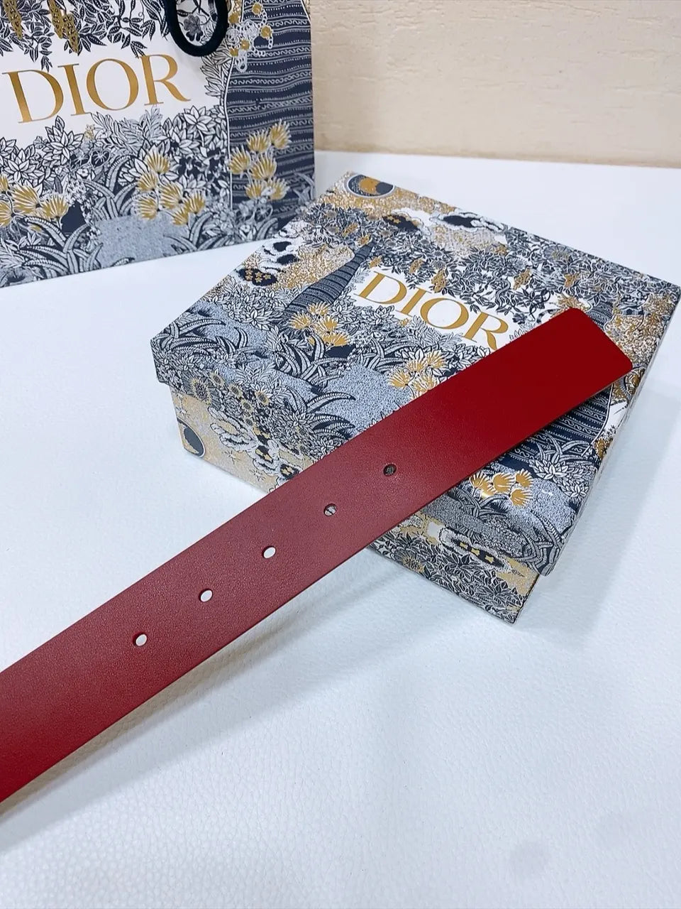 Dior Red Leather Belt - Hình 3