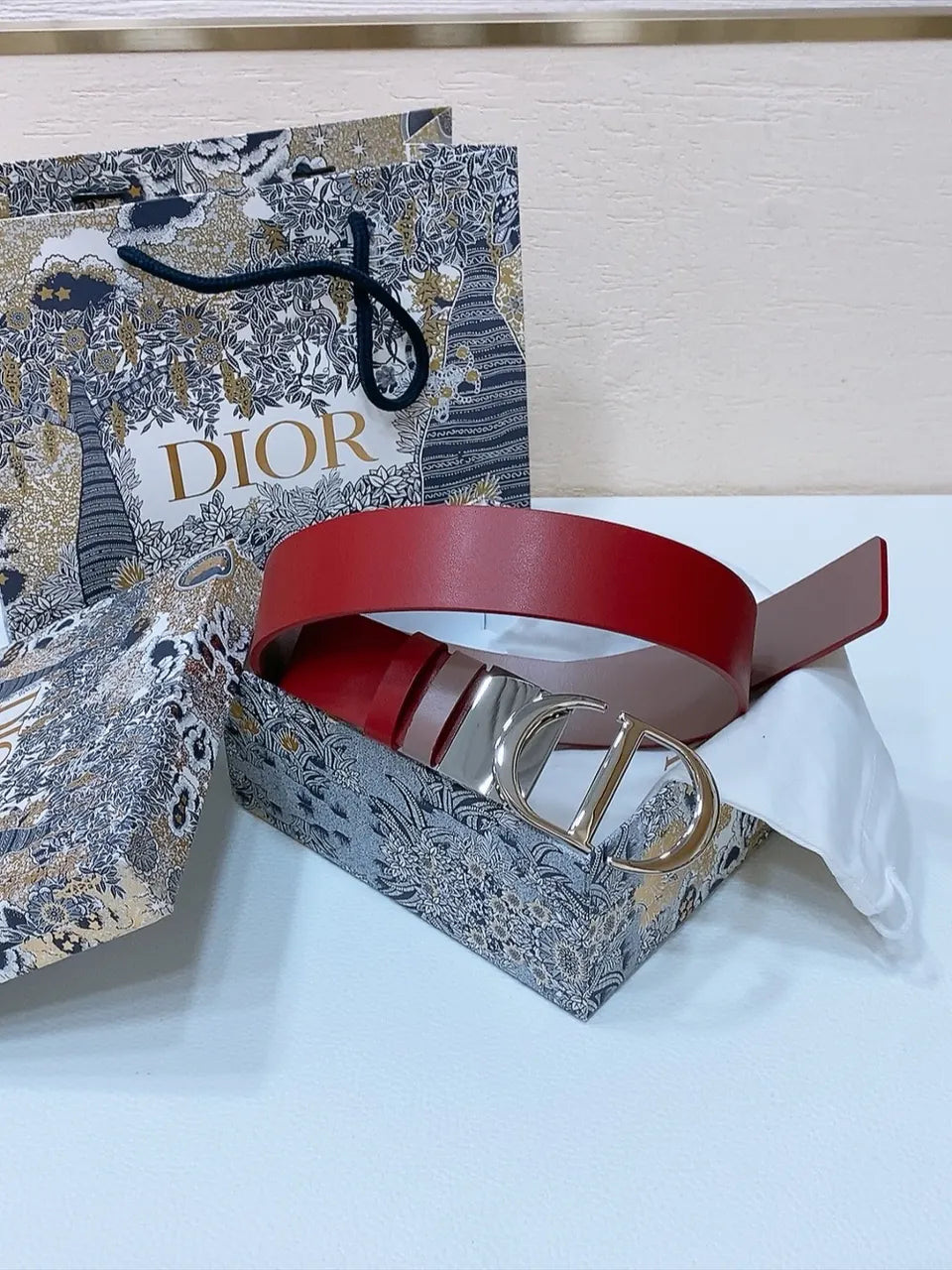 Dior Red Leather Belt - Hình 5