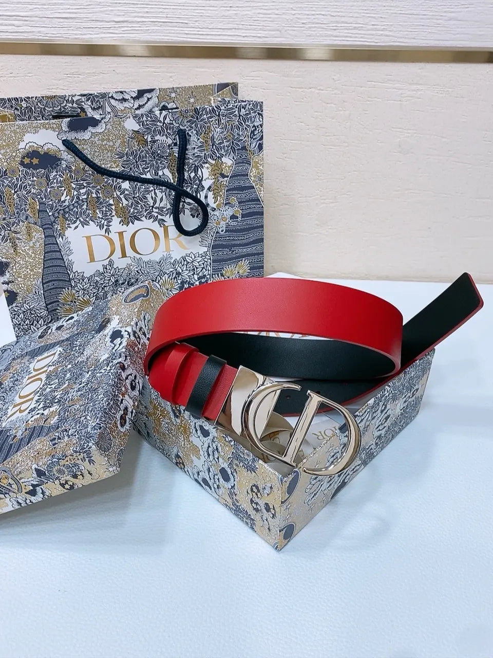 Dior Red Leather Belt - Hình 2