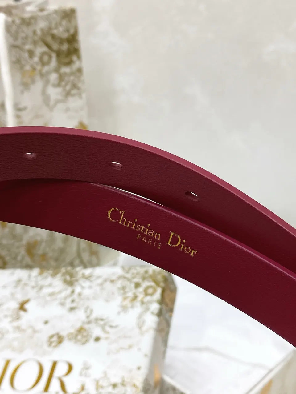 Dior Burgundy Leather Belt - Hình 3