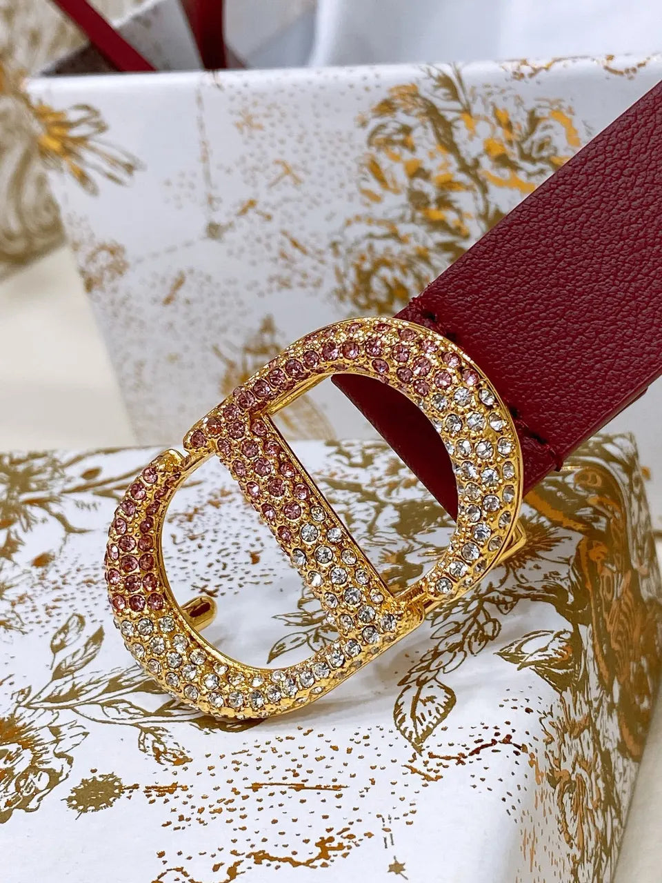Dior Burgundy Leather Belt - Hình 4