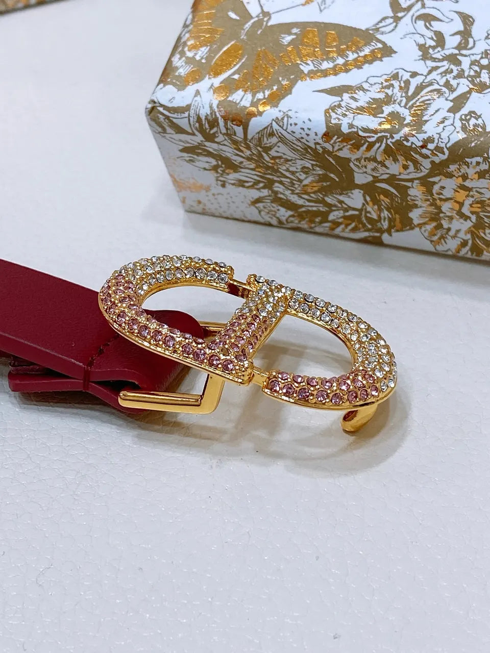 Dior Burgundy Leather Belt - Hình 2