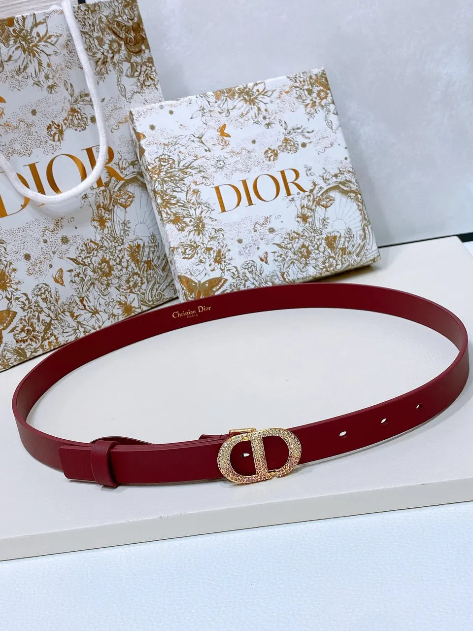 Dior Burgundy Leather Belt