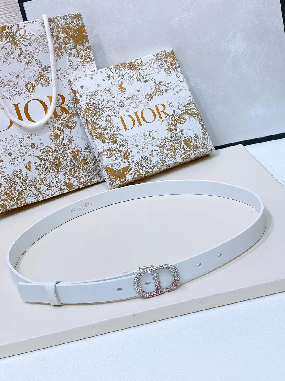 Dior White Leather Belt - Hình 5