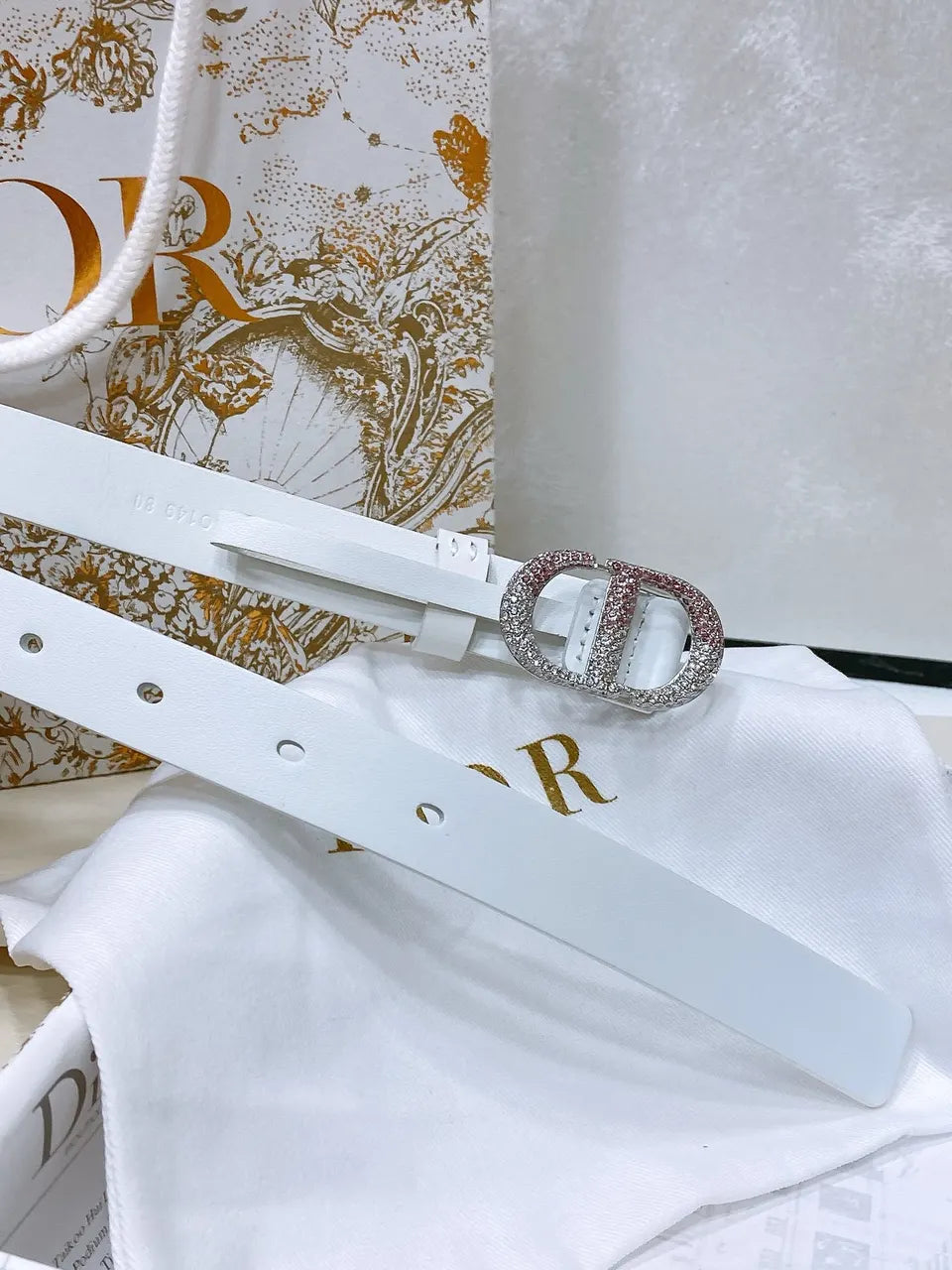 Dior White Leather Belt - Hình 2