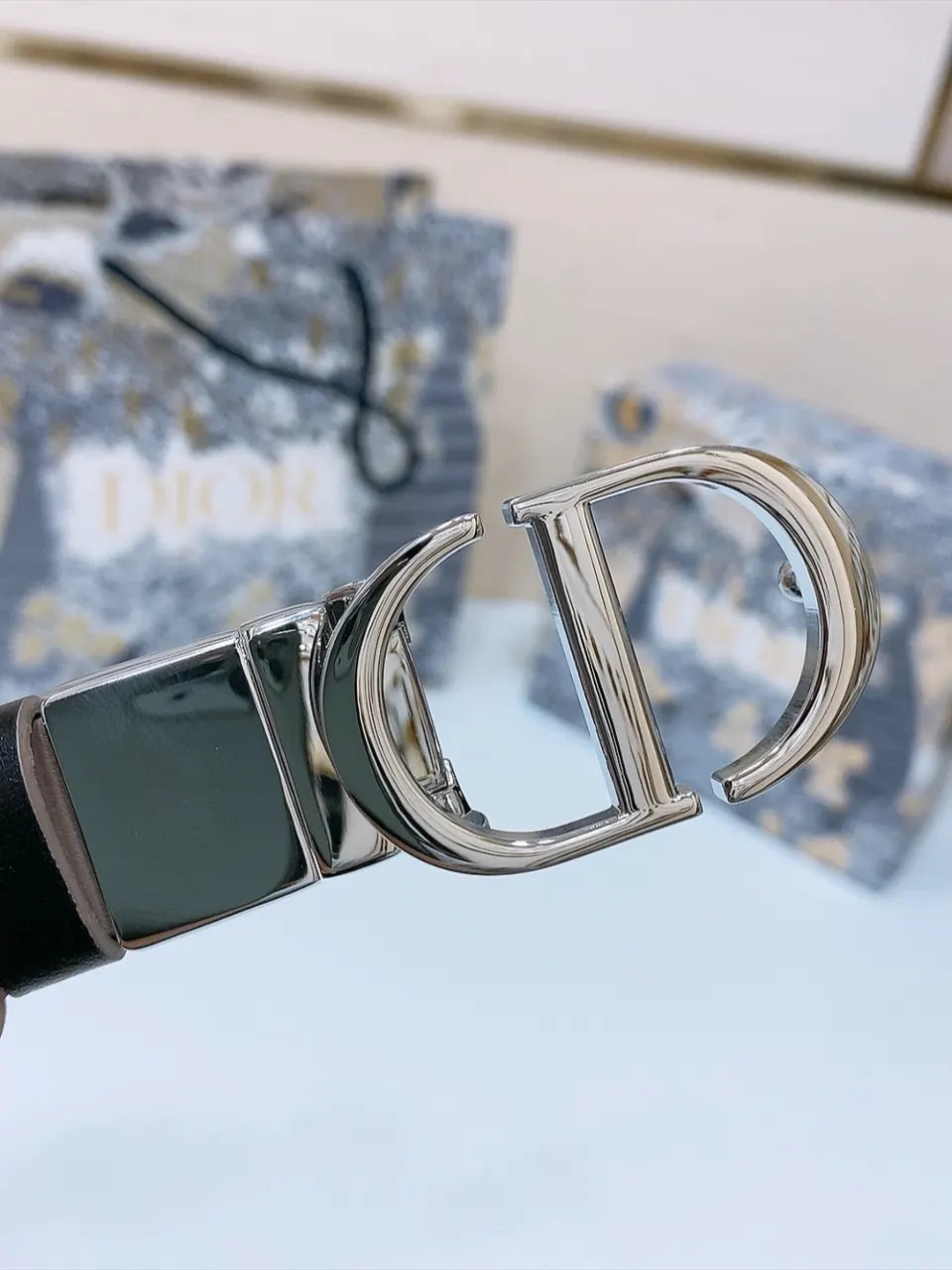 Dior Taupe Leather Belt - Hình 6