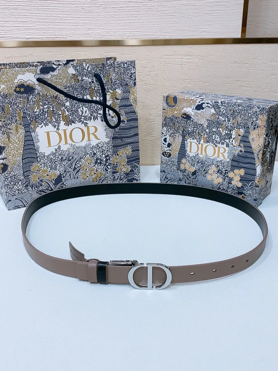 Dior Taupe Leather Belt