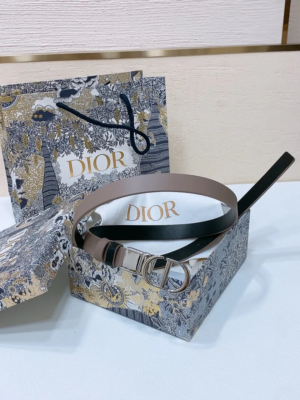 Dior Taupe Leather Belt - Hình 5