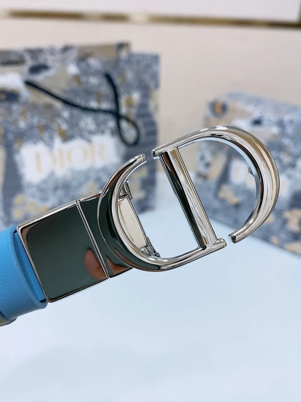 Dior Blue Leather Belt - Hình 6
