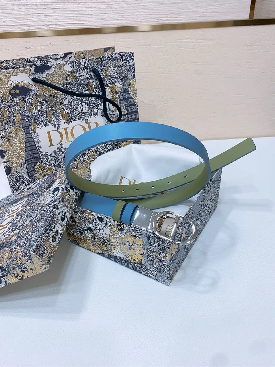 Dior Blue Leather Belt - Hình 5