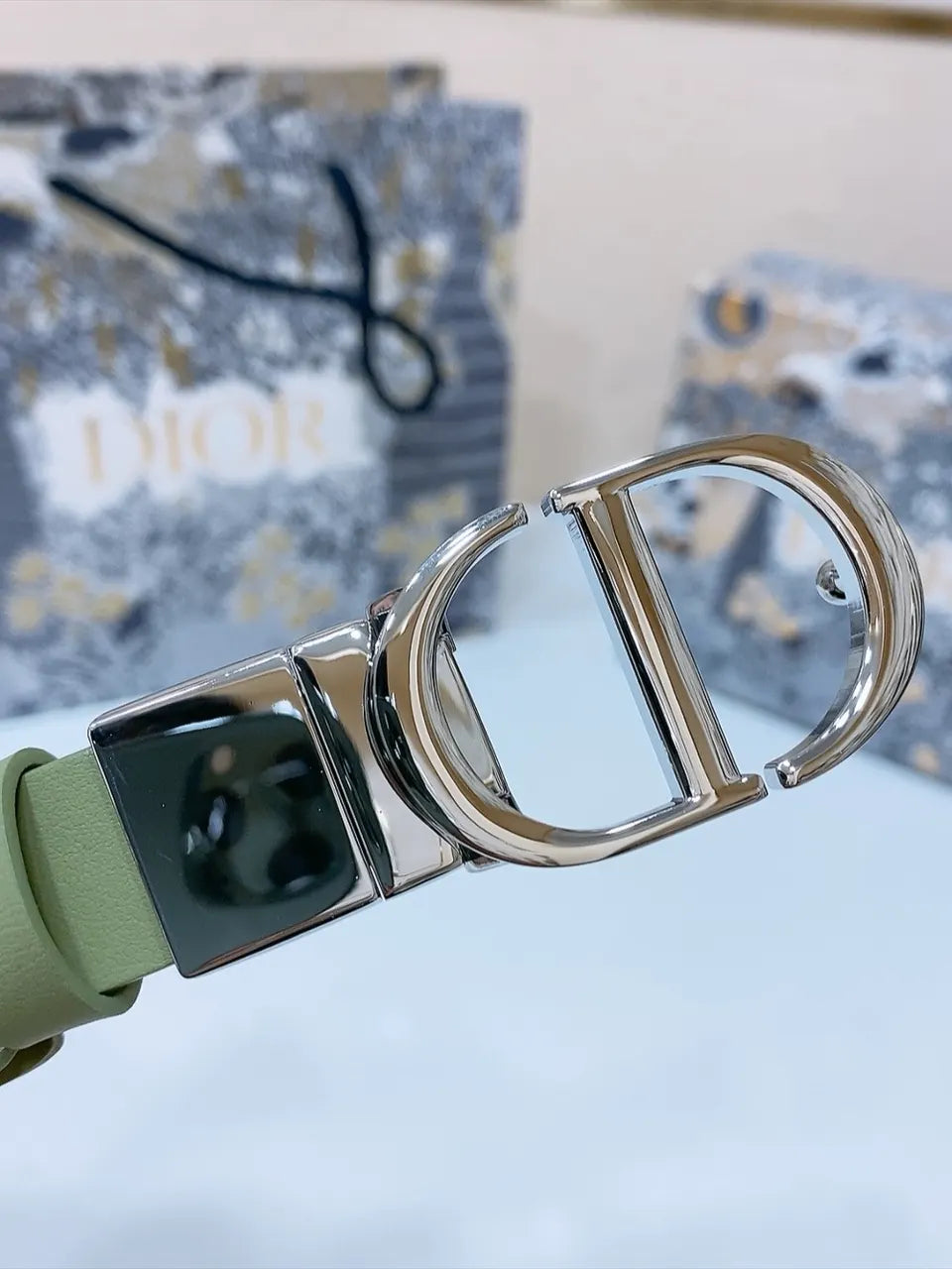 Dior Olive Green Leather Belt - Hình 6