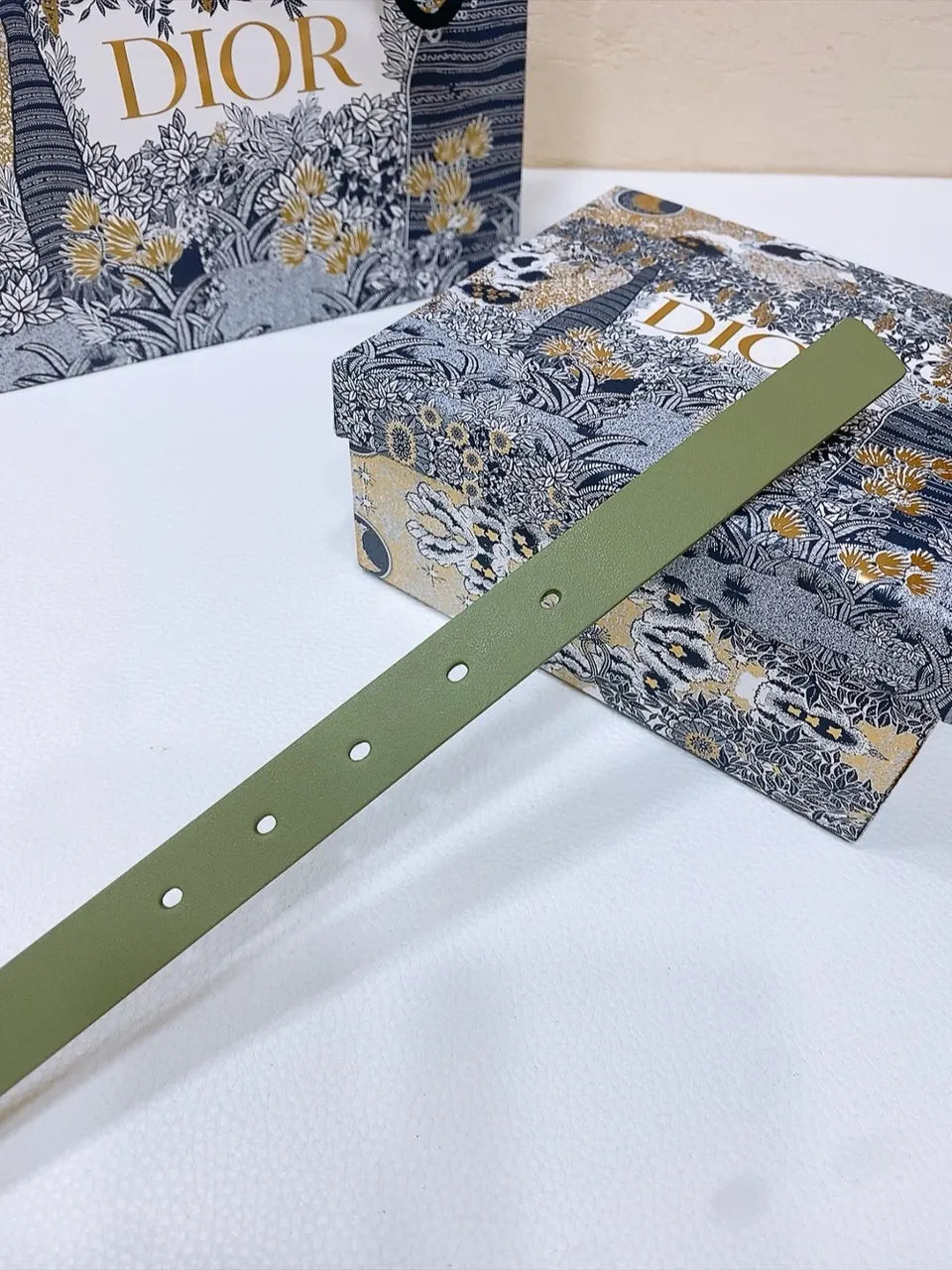 Dior Olive Green Leather Belt - Hình 3