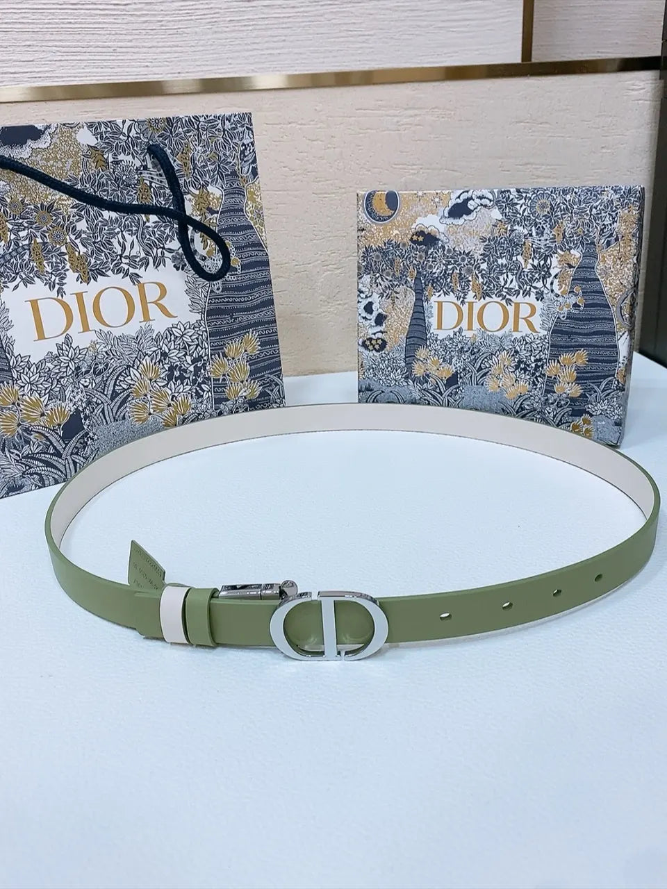 Dior Olive Green Leather Belt