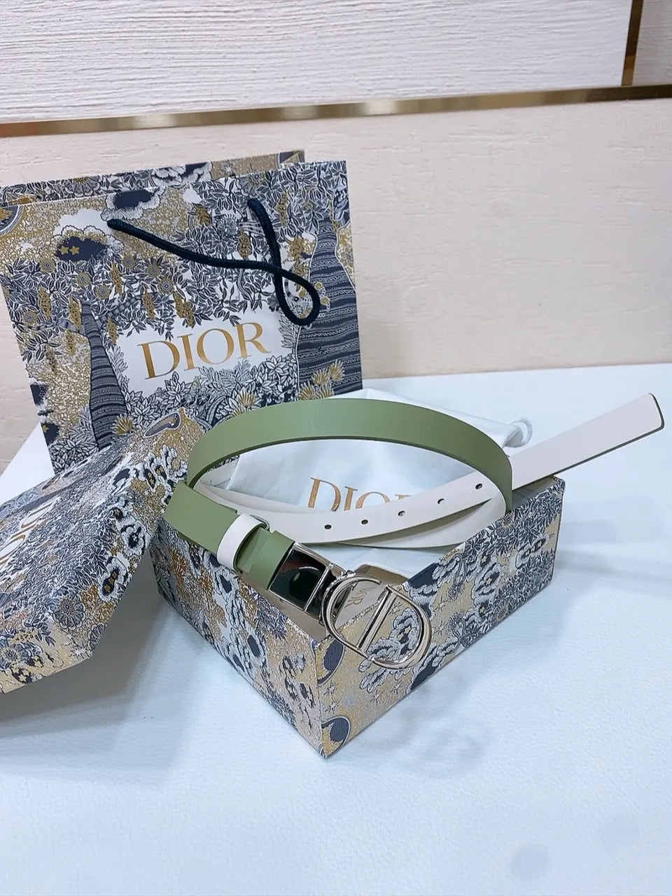 Dior Olive Green Leather Belt - Hình 5