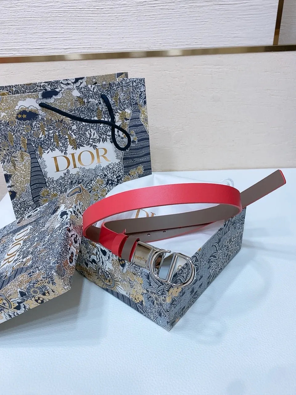 Dior Coral Leather Belt - Hình 2