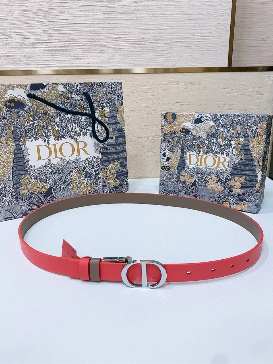 Dior Coral Leather Belt