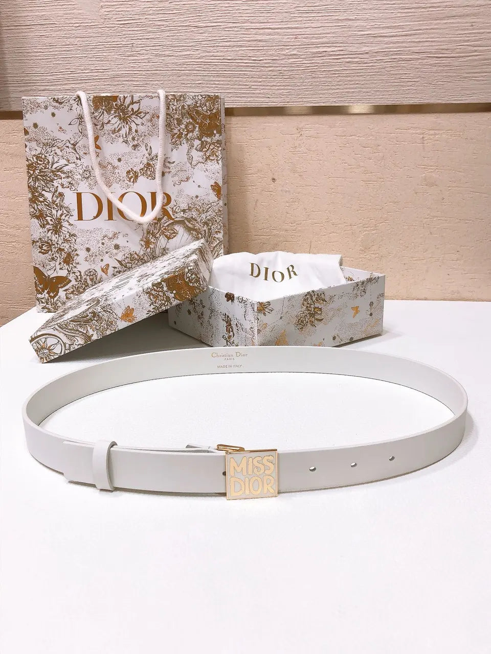 Dior White Leather Belt