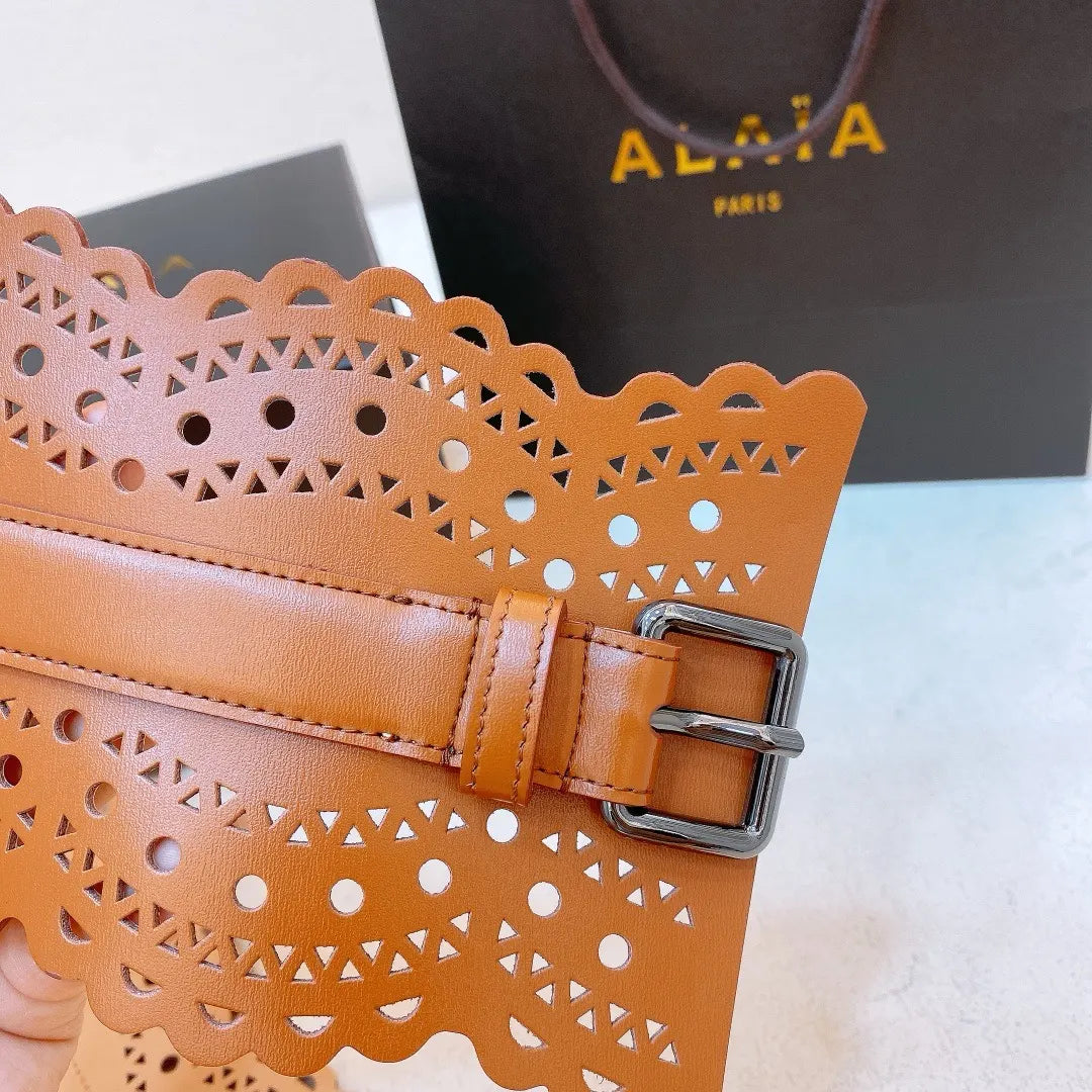 Alaïa Tan Leather Corset Belt - Hình 4
