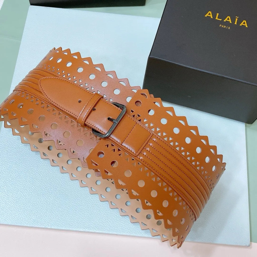 Alaïa Tan Leather Corset Belt - Hình 5