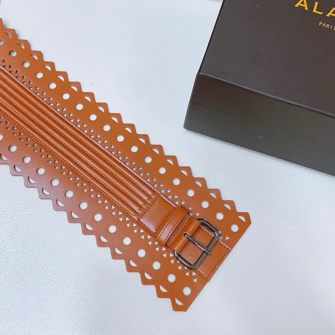 Alaïa Tan Leather Corset Belt - Hình 4