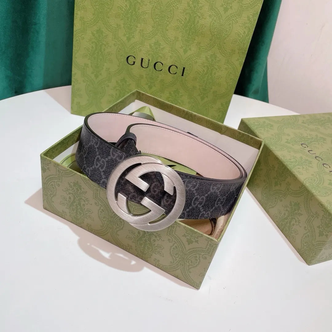 Gucci Gray Monogram Belt silver - Hình 9