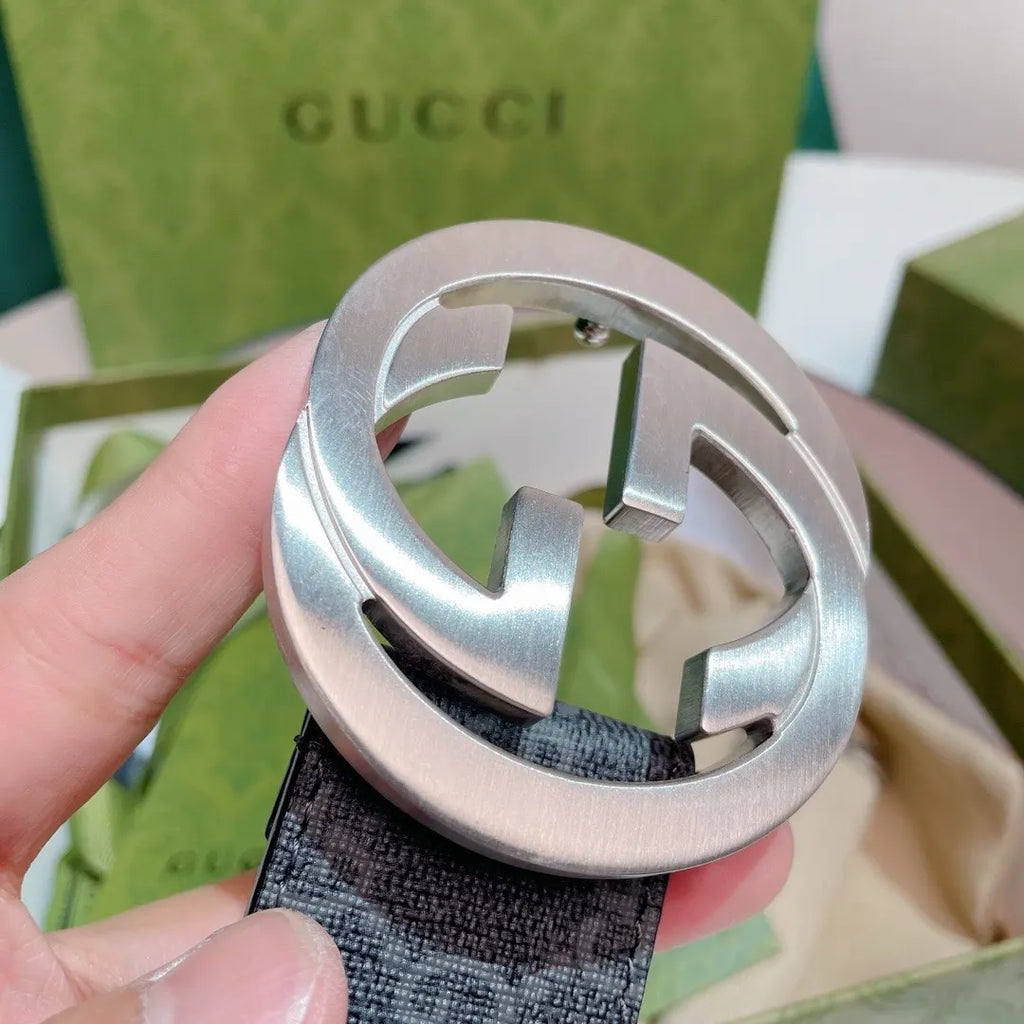 Gucci Gray Monogram Belt silver - Hình 4