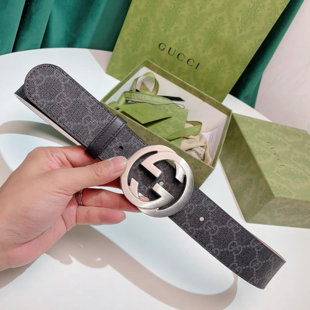 Gucci Gray Monogram Belt silver - Hình 8