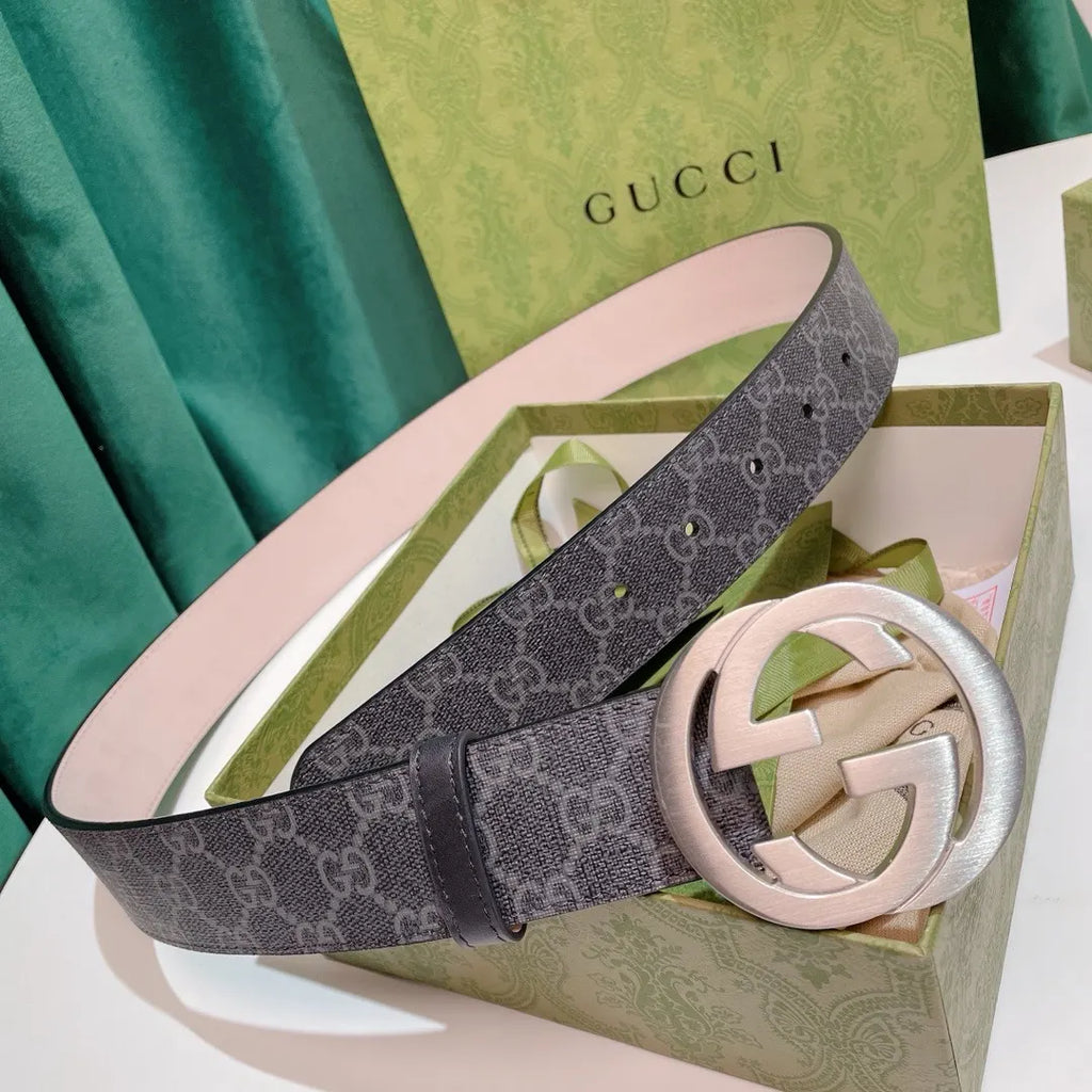Gucci Gray Monogram Belt silver - Hình 7