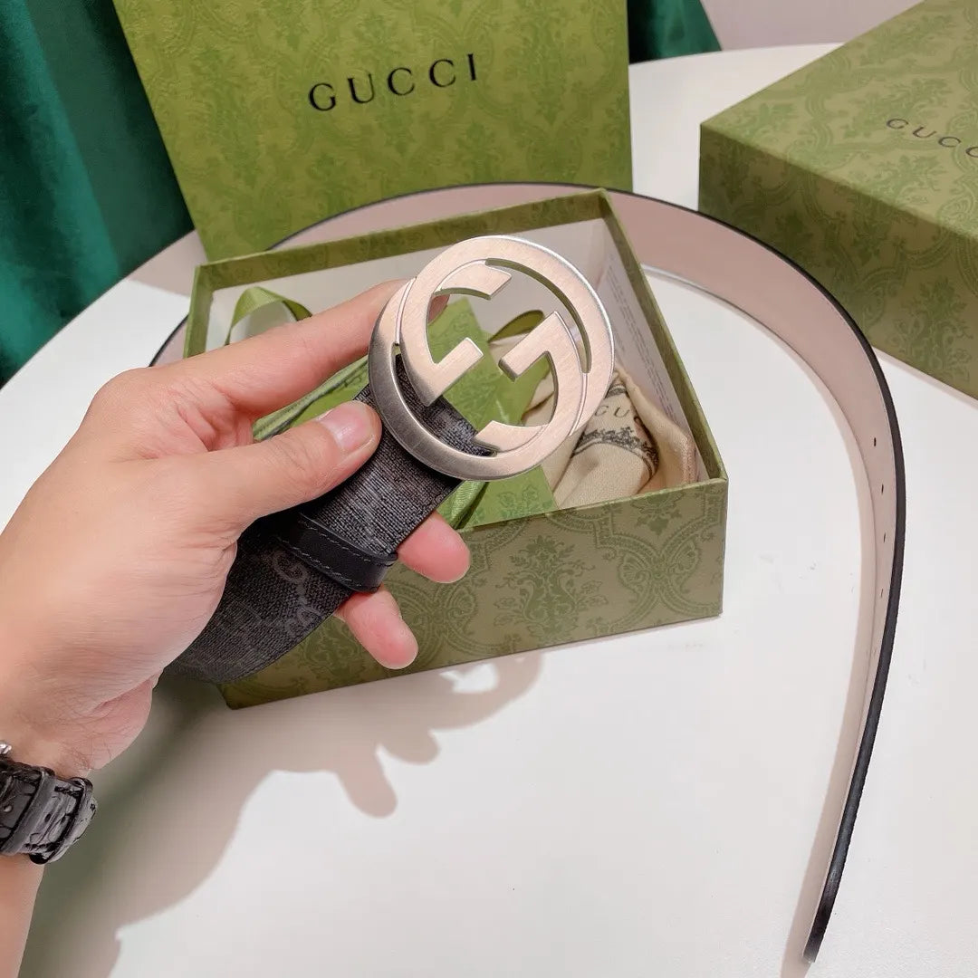Gucci Gray Monogram Belt silver - Hình 5