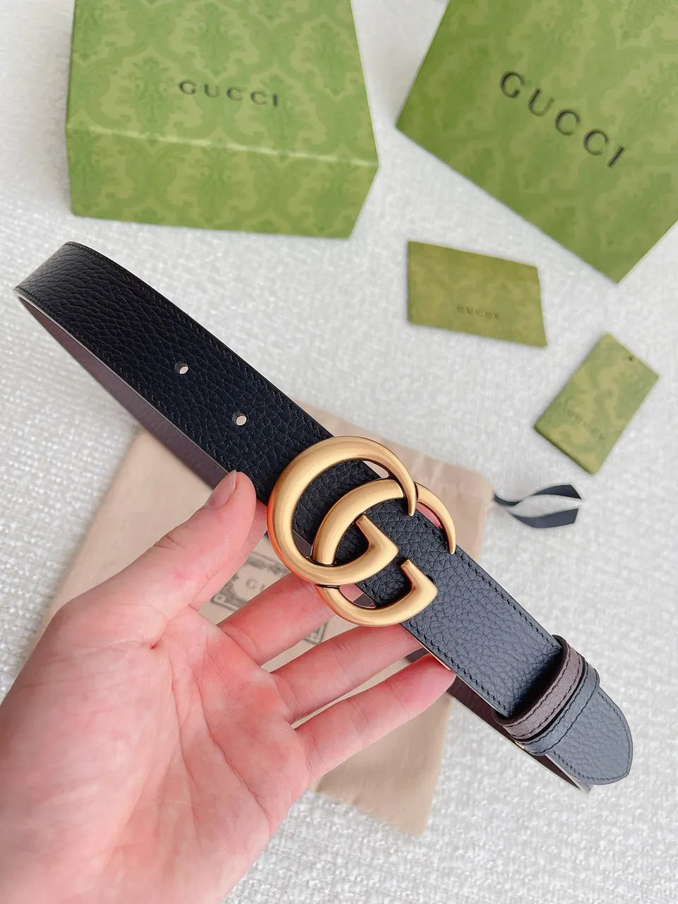 Gucci Black Leather Belt gold gg - Hình 8