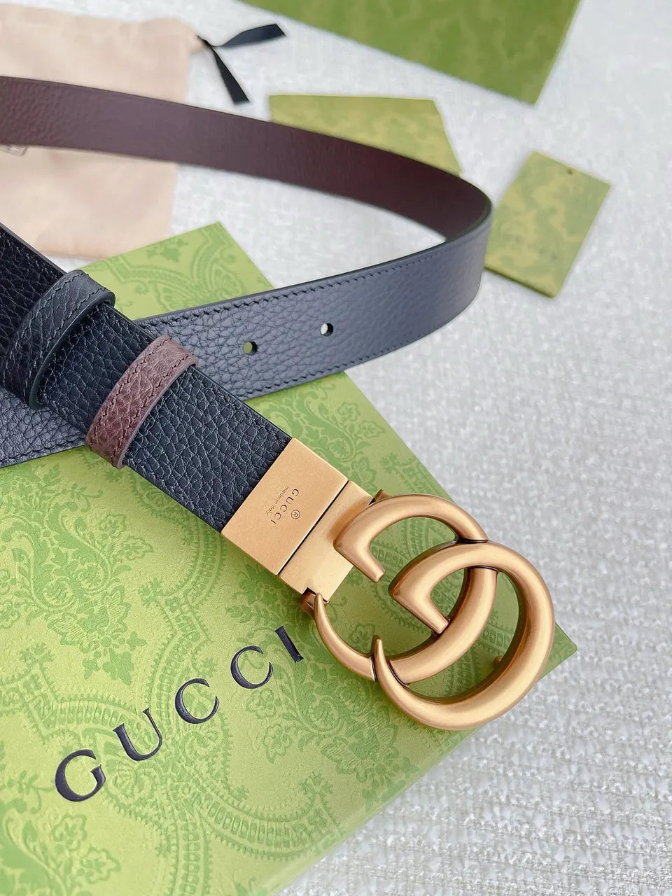 Gucci Black Leather Belt gold gg - Hình 2