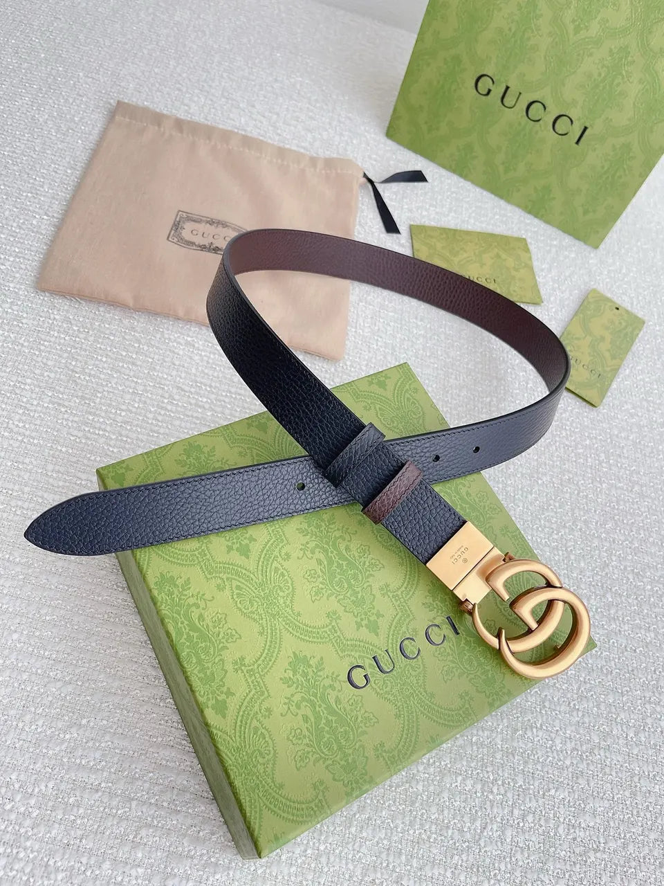 Gucci Black Leather Belt gold gg - Hình 3