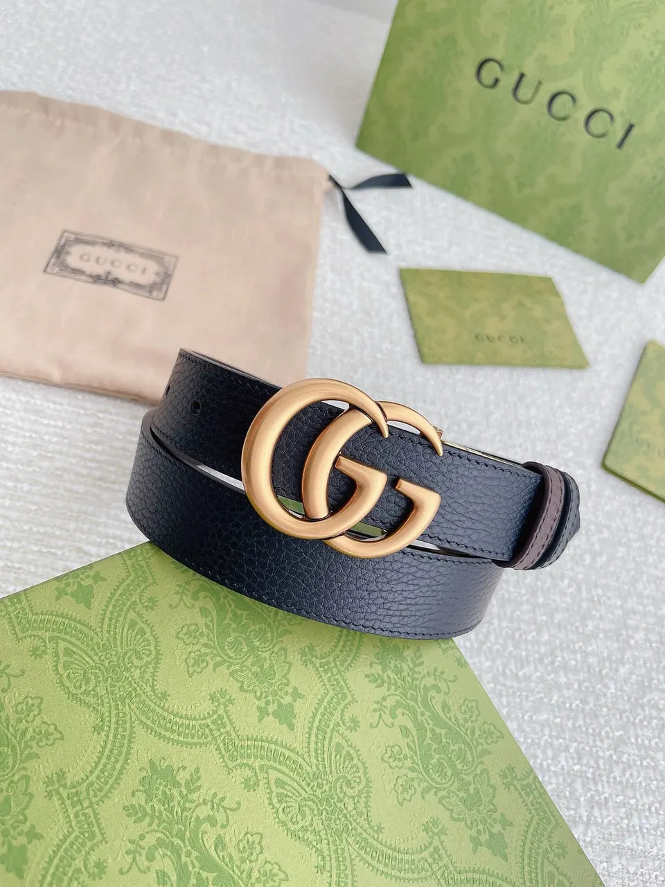 Gucci Black Leather Belt gold gg - Hình 9
