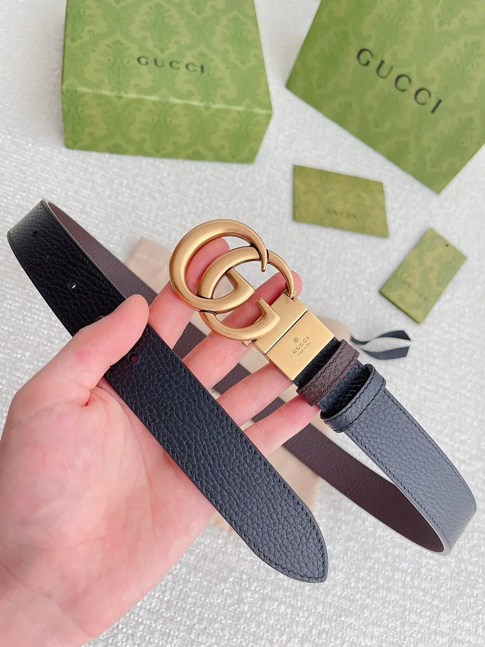 Gucci Black Leather Belt gold gg - Hình 6
