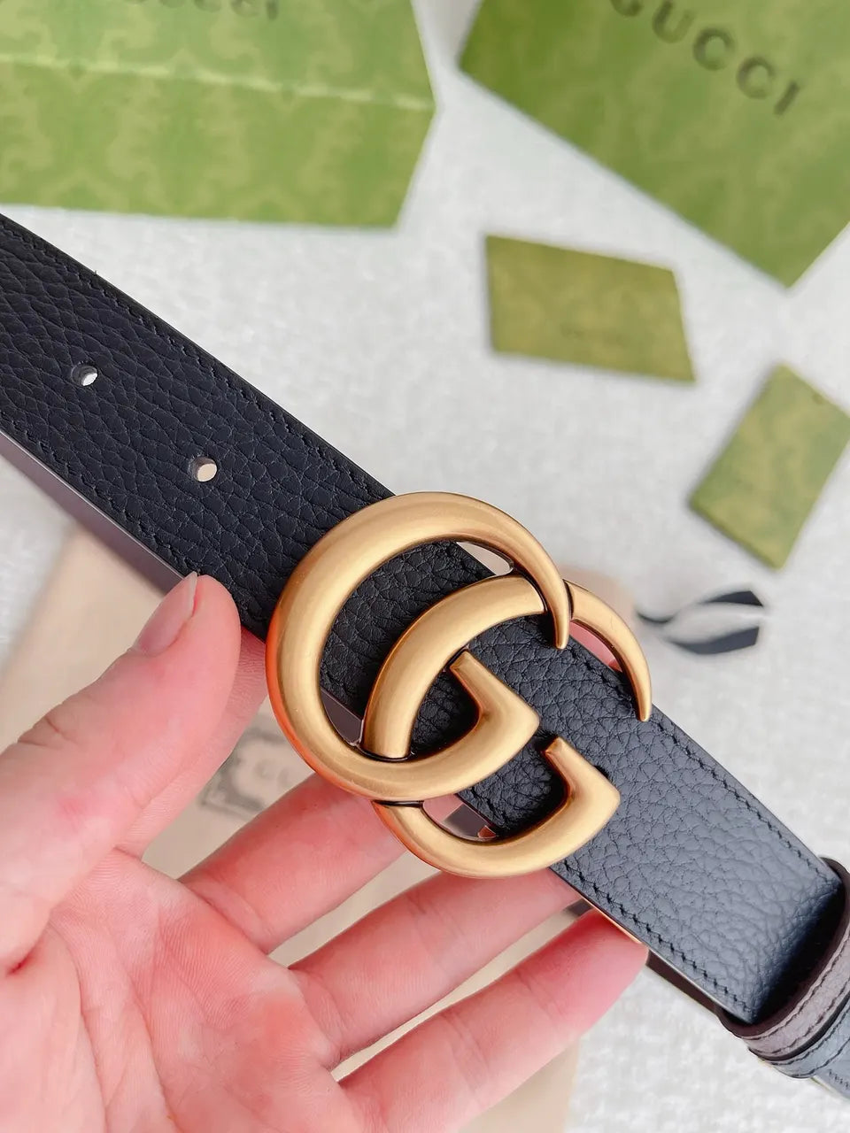 Gucci Black Leather Belt gold gg - Hình 7