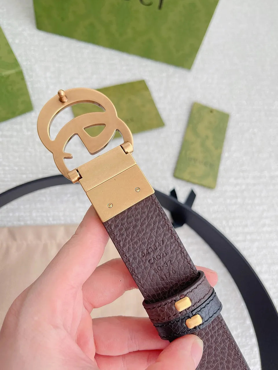 Gucci Black Leather Belt gold gg - Hình 4