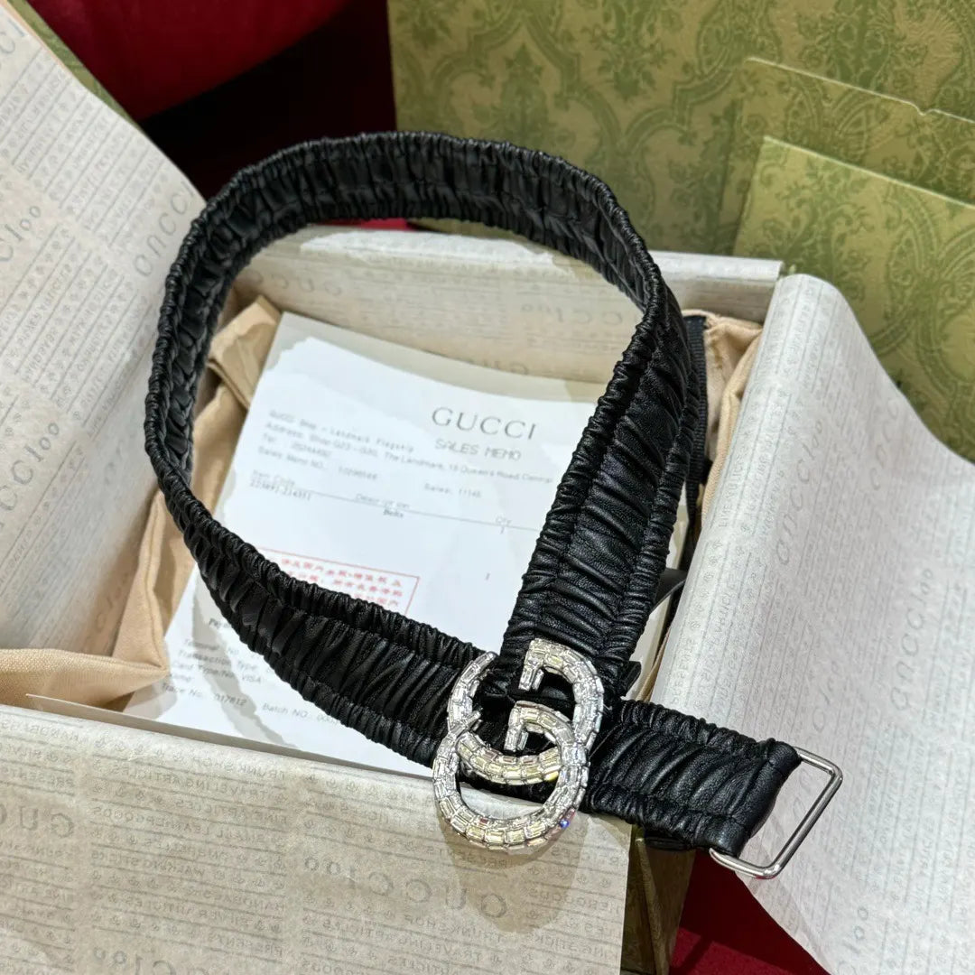 Gucci Black Ruched Belt - Hình 4