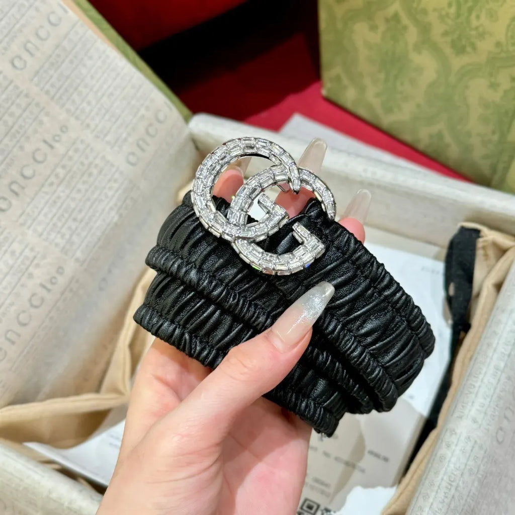 Gucci Black Ruched Belt - Hình 3