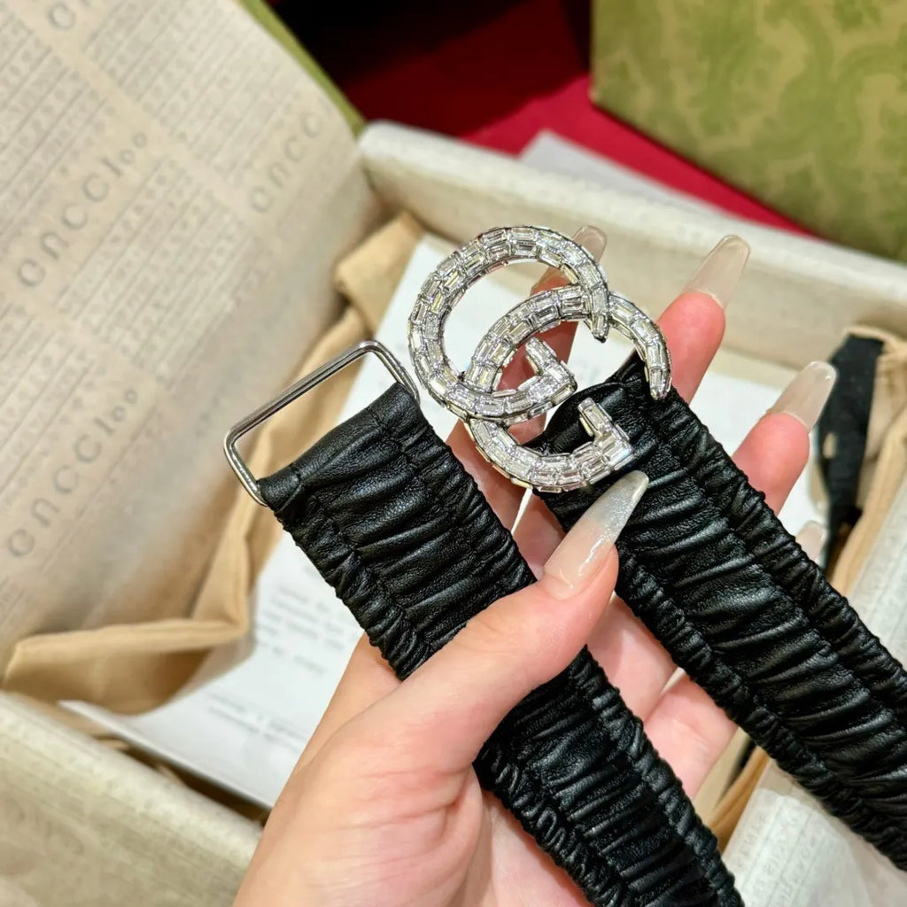 Gucci Black Ruched Belt - Hình 2