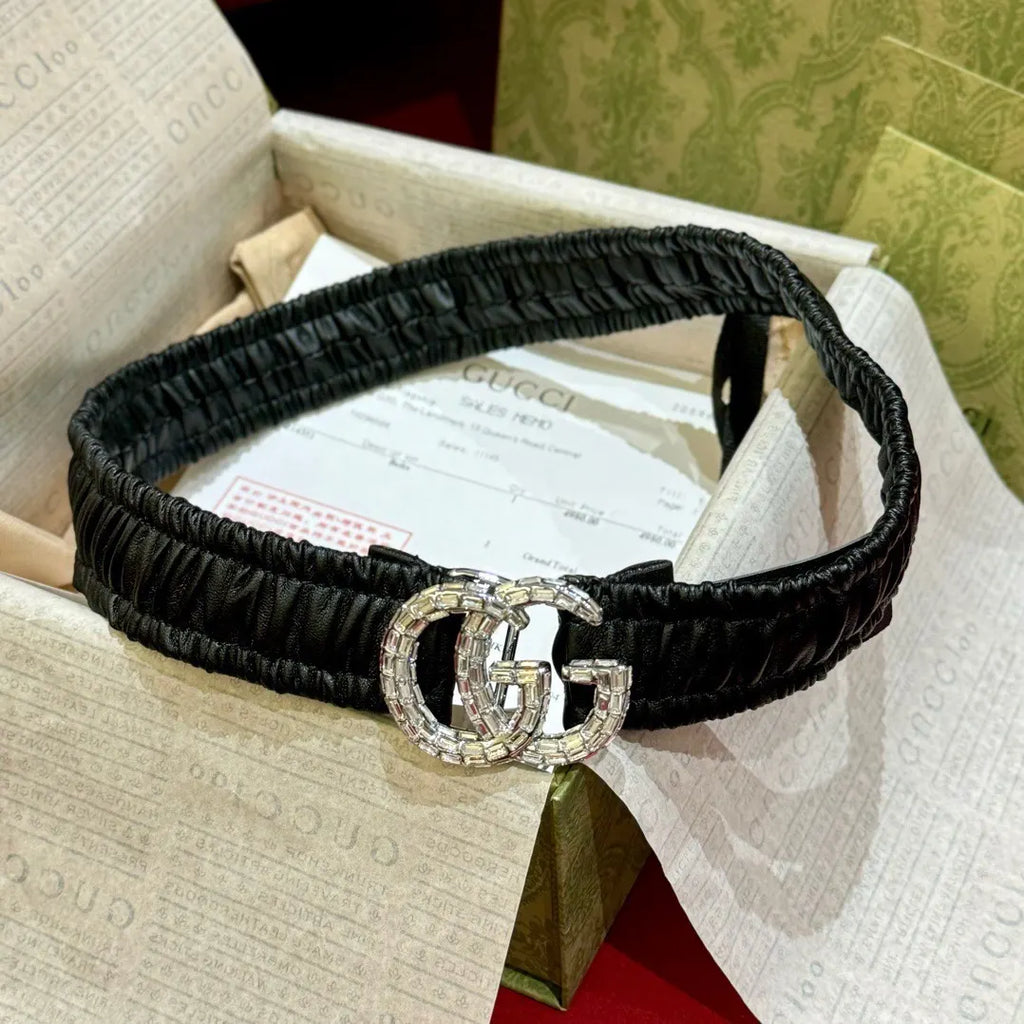 Gucci Black Ruched Belt - Hình 5