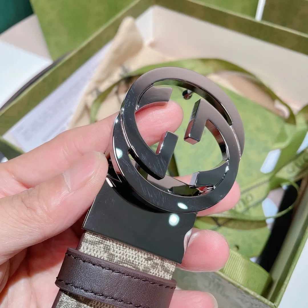 black Gucci Beige Monogram Belt - Hình 6