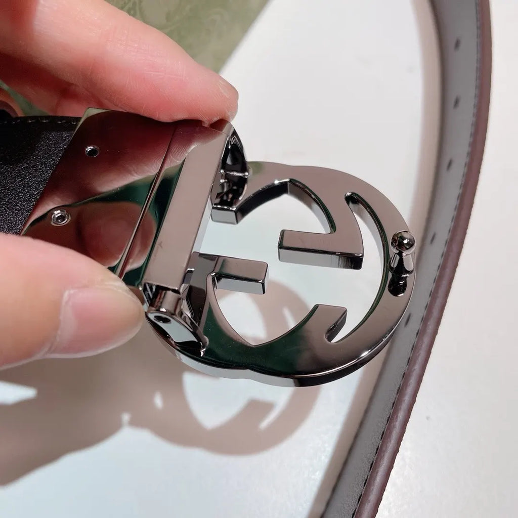 black Gucci Beige Monogram Belt - Hình 5
