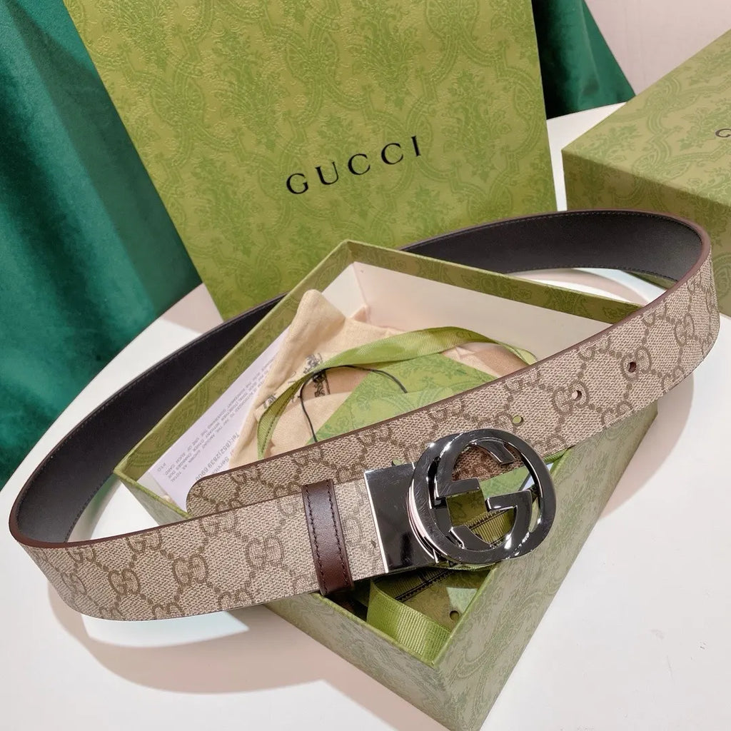 black Gucci Beige Monogram Belt - Hình 4