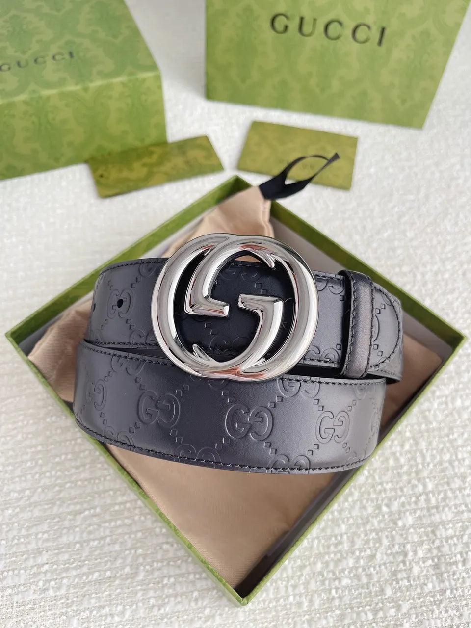 Gucci Silver GG Belt Black - Hình 9