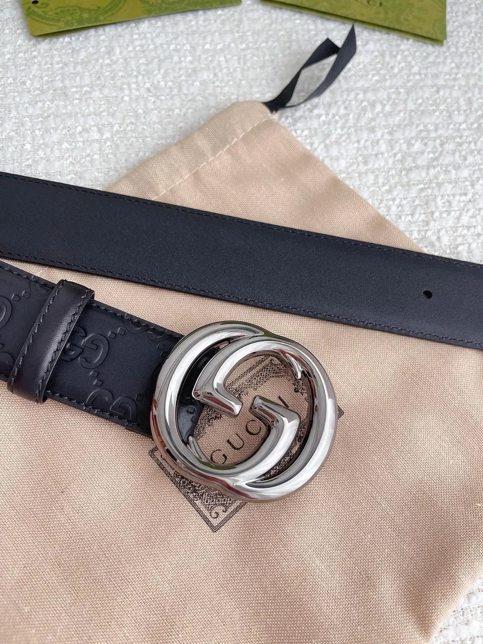 Gucci Silver GG Belt Black - Hình 5