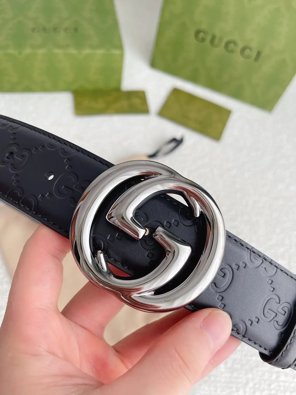 Gucci Silver GG Belt Black - Hình 7