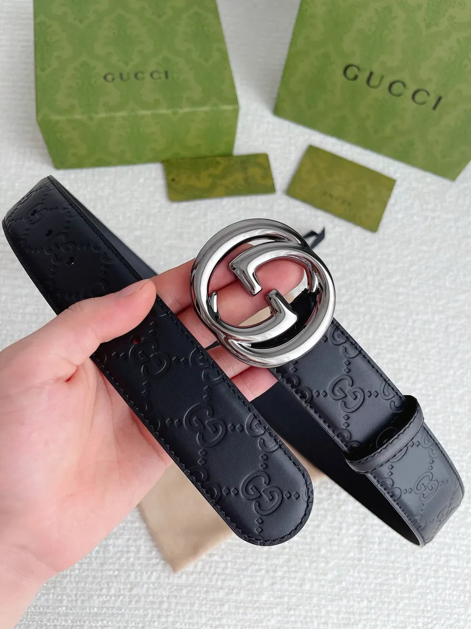 Gucci Silver GG Belt Black - Hình 6