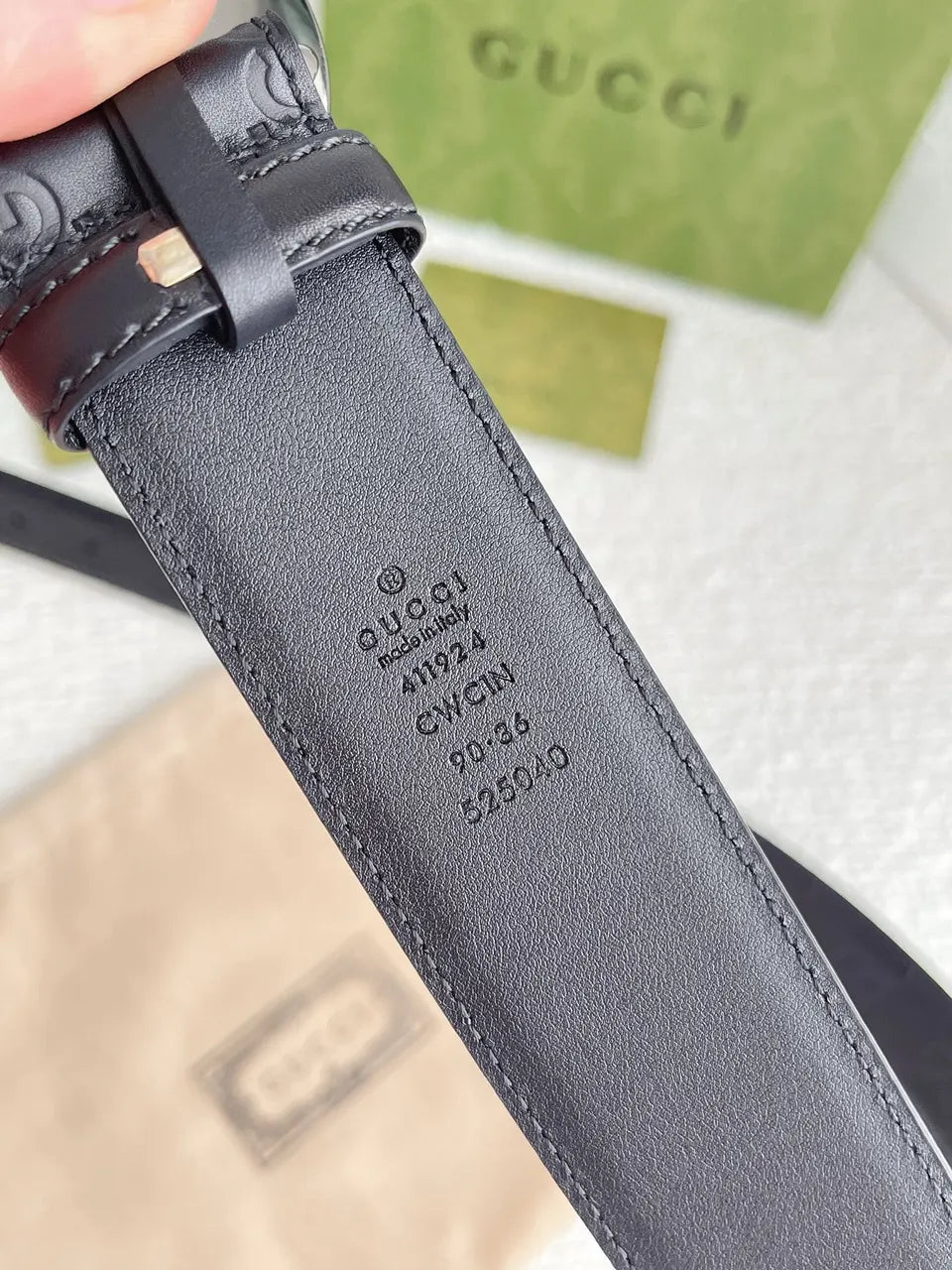 Gucci Silver GG Belt Black - Hình 4
