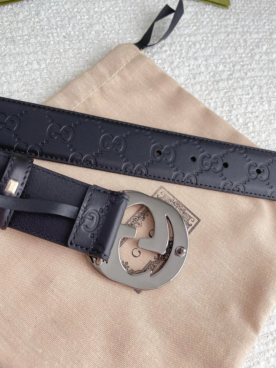 Gucci Silver GG Belt Black - Hình 3