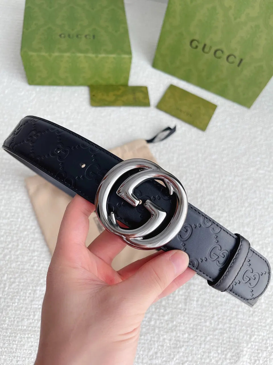 Gucci Silver GG Belt Black - Hình 8
